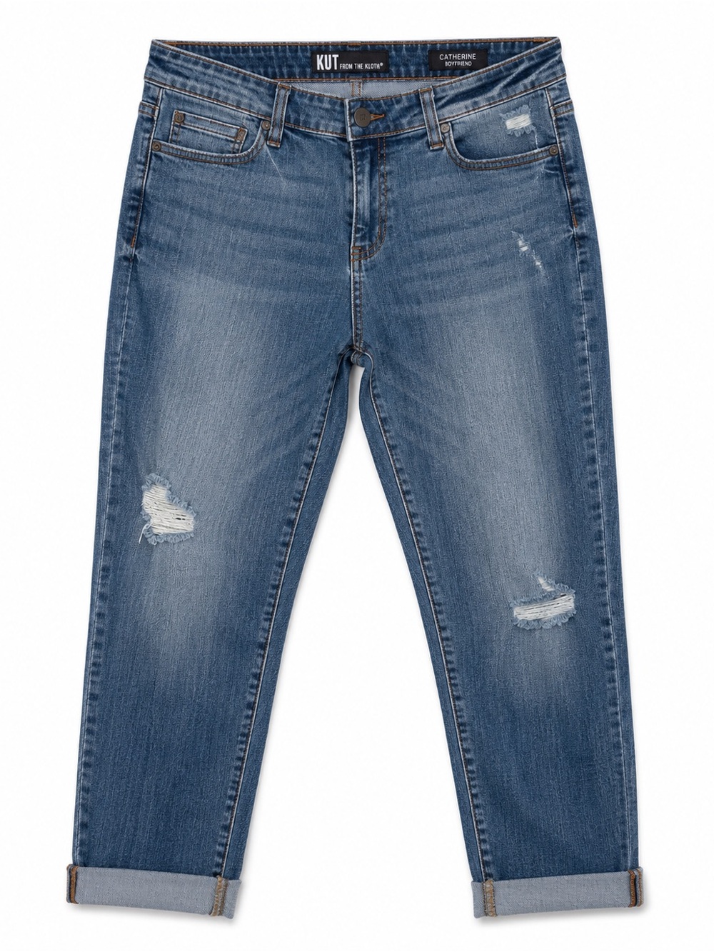 Kut from the Kloth Boyfriend Jeans in Blue with Distressed Details